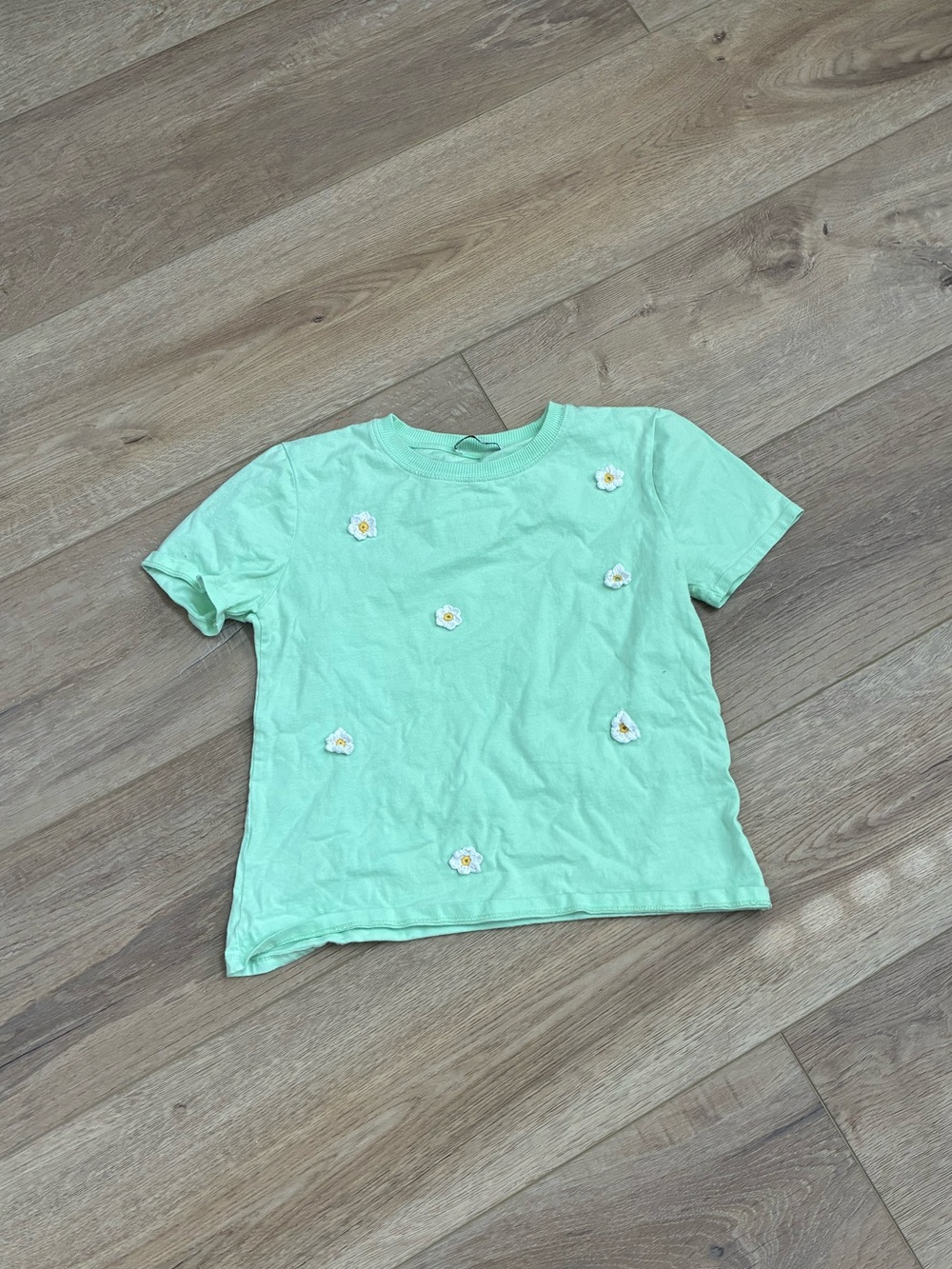 Zara Mint Green Short Sleeve Tee with Daisy Crochet
